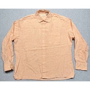 Peter‎ Millar Shirt Mens Large Orange White Linen Long Sleeve Lightweight Button